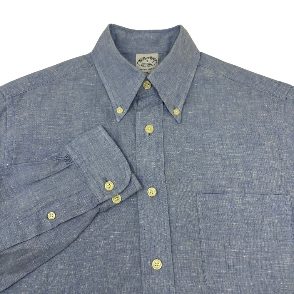Brooks Brothers Mens Small Light Blue Irish Linen Long Sleeve Button Down Shirt